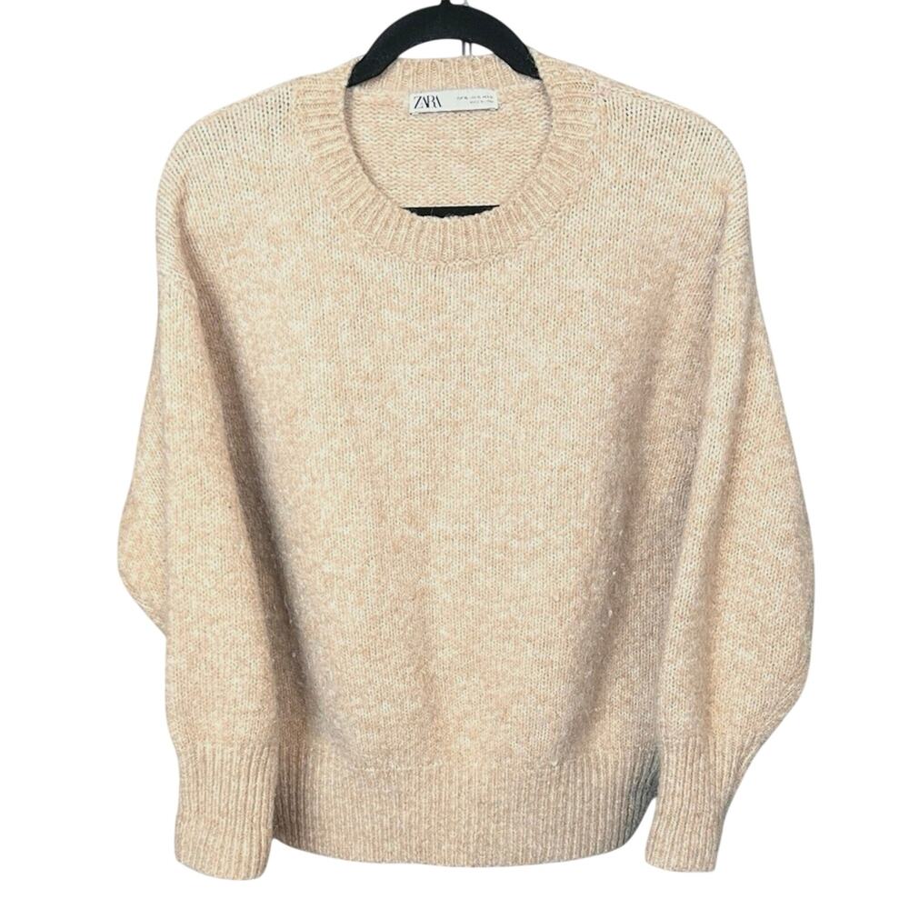 Zara Beige Alpaca Wool Blend Oversized Crewneck Sweater XL
